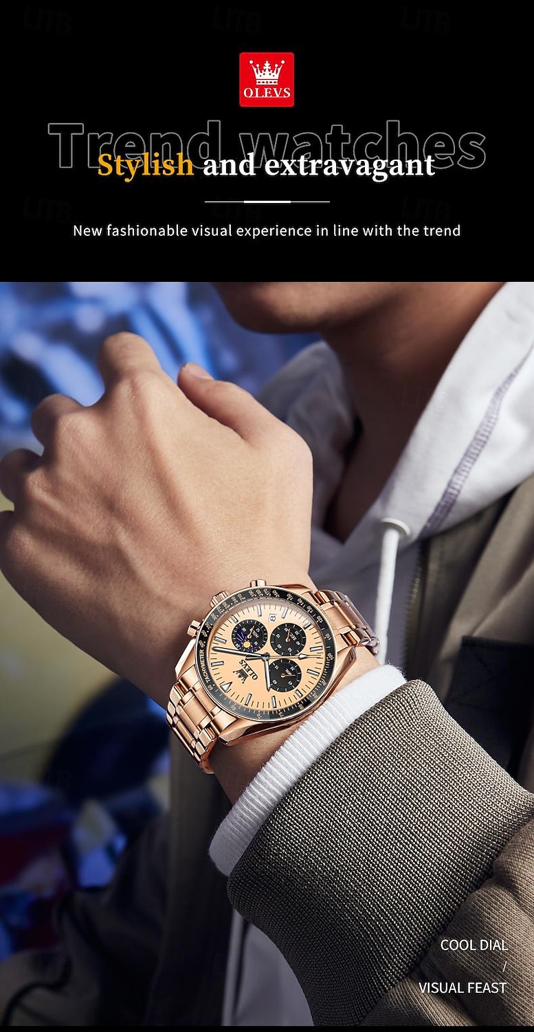 OLEVS Men Quartz Watch Outdoor Fashion Casual Wristwatch Luminous Calendar Waterproof Decoration Steel Watch 2026 - $42.99 –P3
