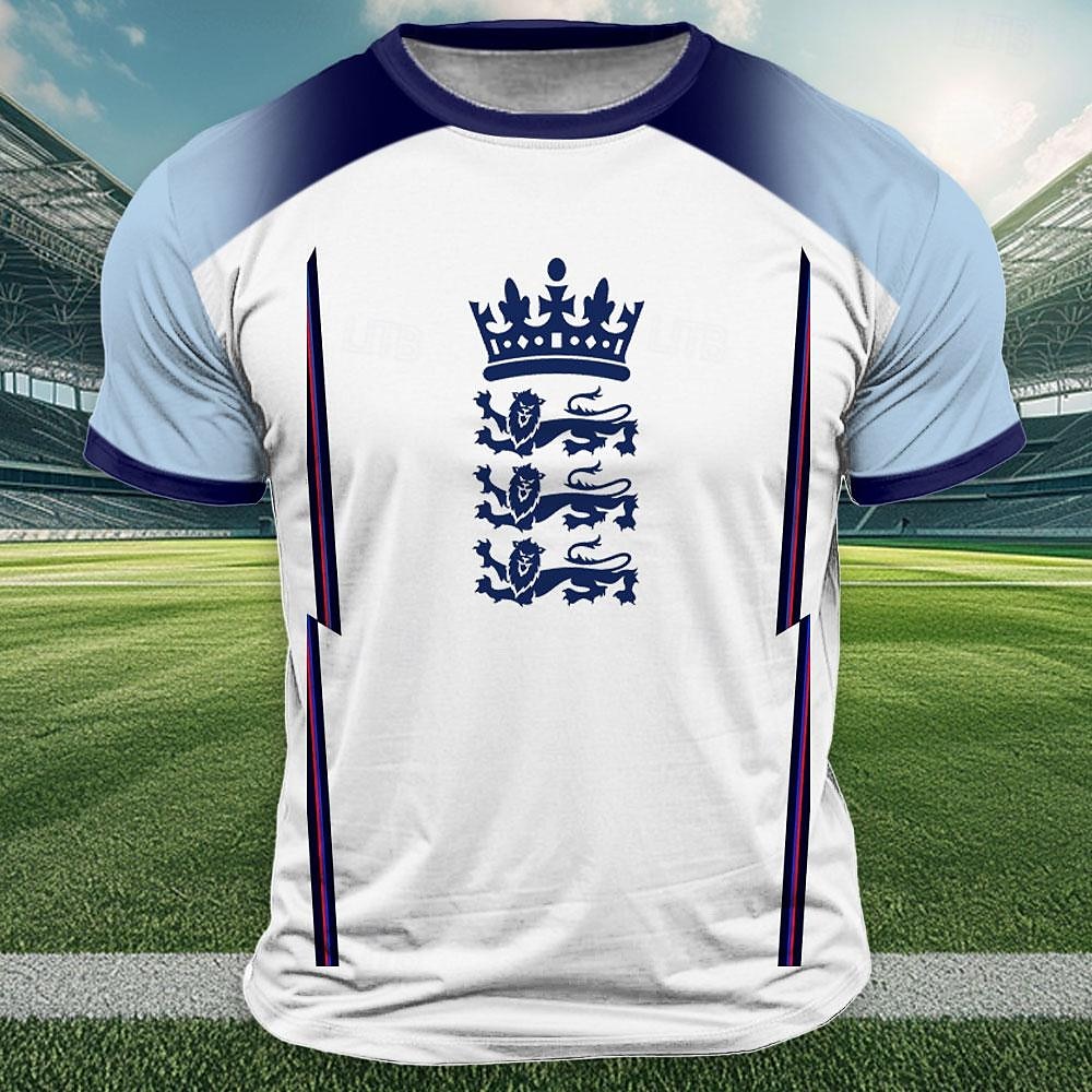 2025年 男性用 England Tシャツ 半袖 Tシャツ 3Dプリント クルーネック シャツ 屋外 アスレイジャー ブルー 夏 春 衣類 S M L XL XXL XXXL  コレクション – $19.99 -P1