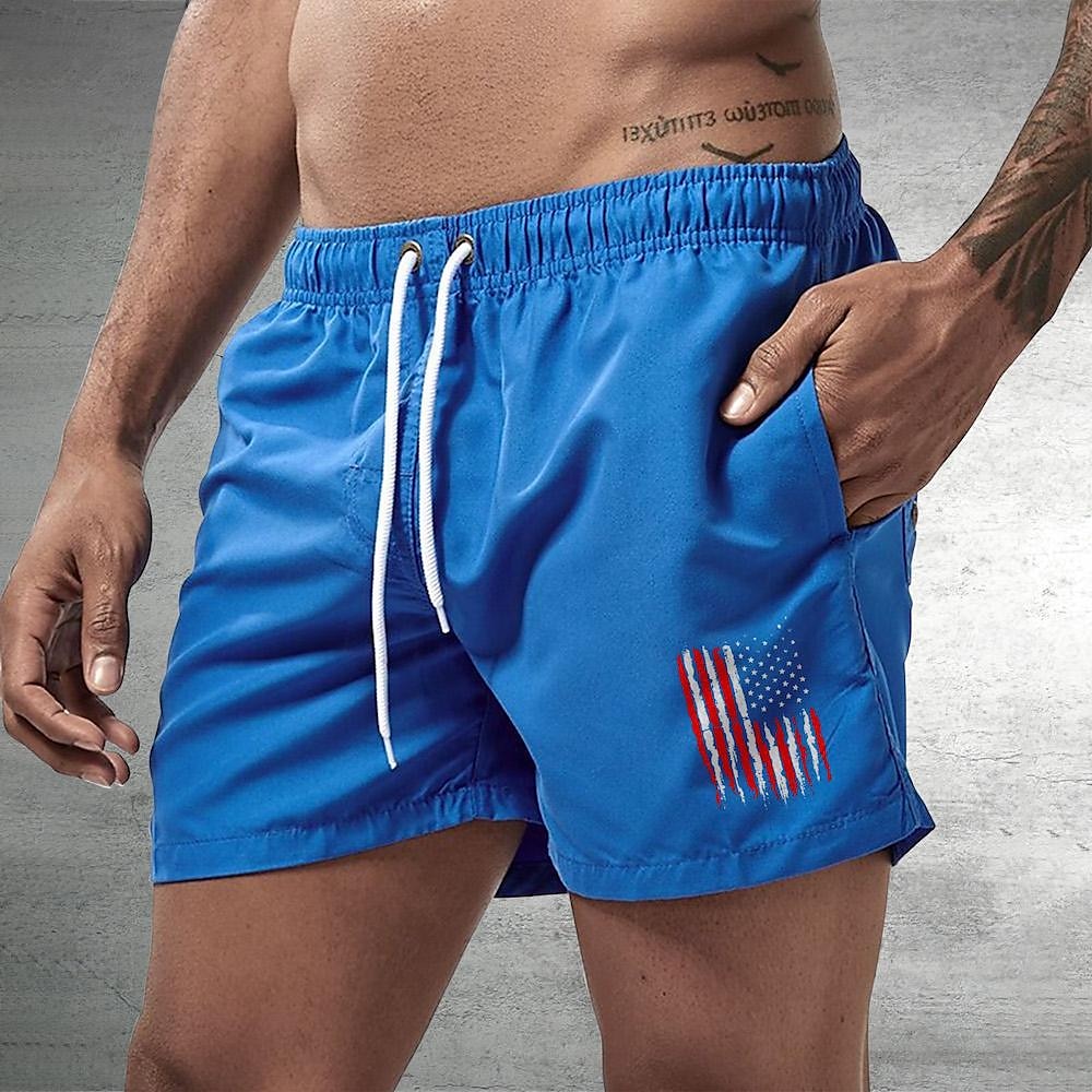 Homens Bermuda de Surf Shorts de Natação Calção Justo de Natação Com Cordão com forro de malha Cintura elástica Bandeiras Conforto Secagem Rápida Curto Feriado Praia Final de semana Moda Casual Preto de 2025 por $13.99 –P4