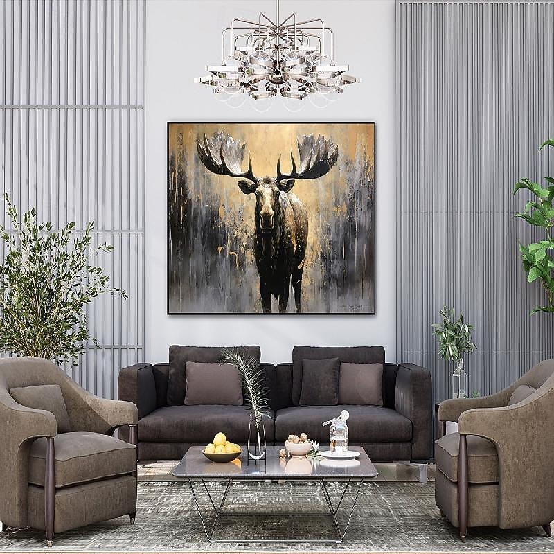 der große Elch. Tiere. 100 % handgemaltes Strukturgemälde, abstraktes Acryl-Ölgemälde, Wanddekoration, Wohnzimmer, Bürowand 2025 - $154.99 –P2