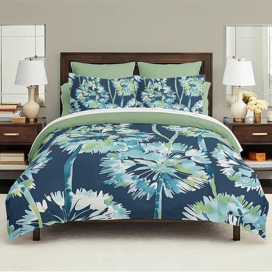 blått bläck illustration blomma 3-delat påslakanset för hotellrum gästrum hotell sängkläder bekvämt set 1 påslakan 2 örngott 2025 - $60.99 –P7