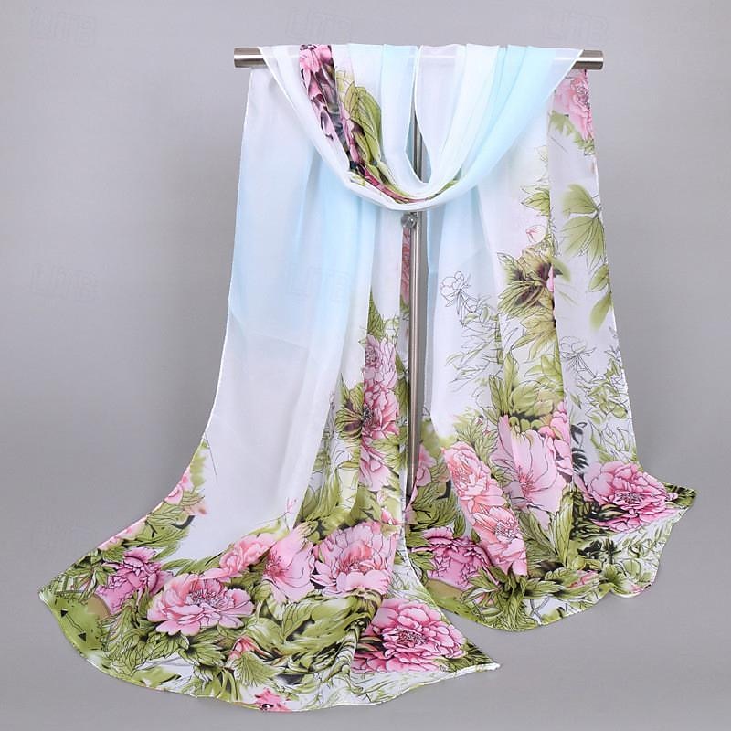 Women's Rectangle Scarf Street Daily Date Grey Yellow Scarf Floral 2025 - $7.49 –P3