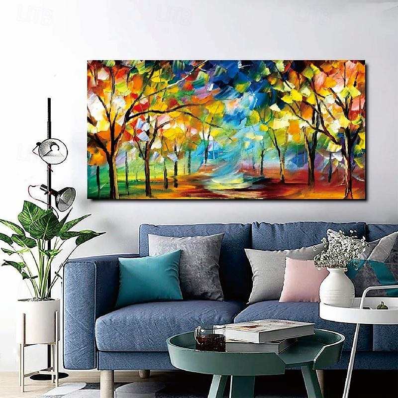 Baum-Ölgemälde, handgefertigte Wandkunst, farbenfrohes Waldgemälde, Leinwand, bunte Bäume, Waldleinwand, farbenfrohe Dschungelleinwand, riesiges Leinwand-Ölgemälde, Wohndekor, Herbst-Leinwandgemälde 2025 - $75.99 –P6