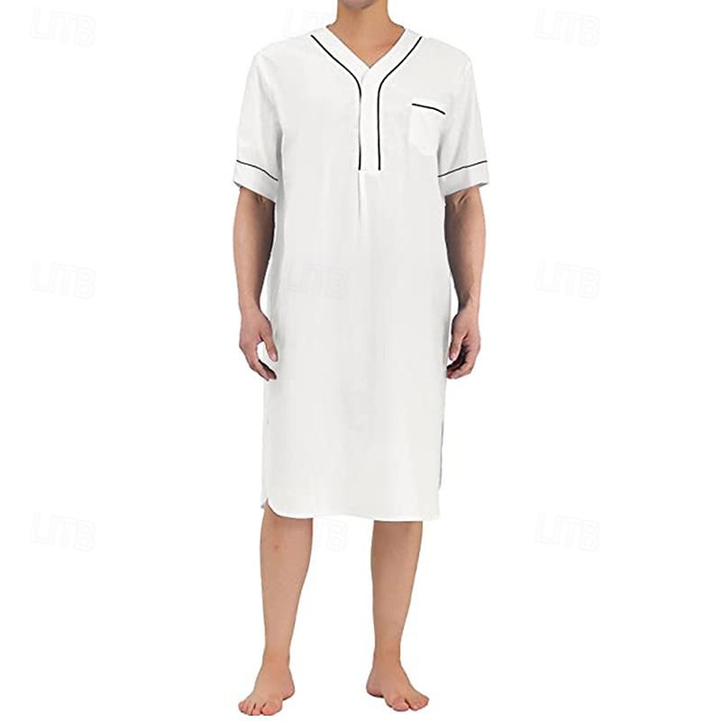 Bărbați loungewear Camasa de noapte Cămașă de noapte Culoare pură Stilat Confortabili Halate kimono Zilnic Casă Poliester Απαλό Respirabil În V Manșon scurt Buzunar Vară Primăvară Negru Alb 2026 - $29.99 –P12