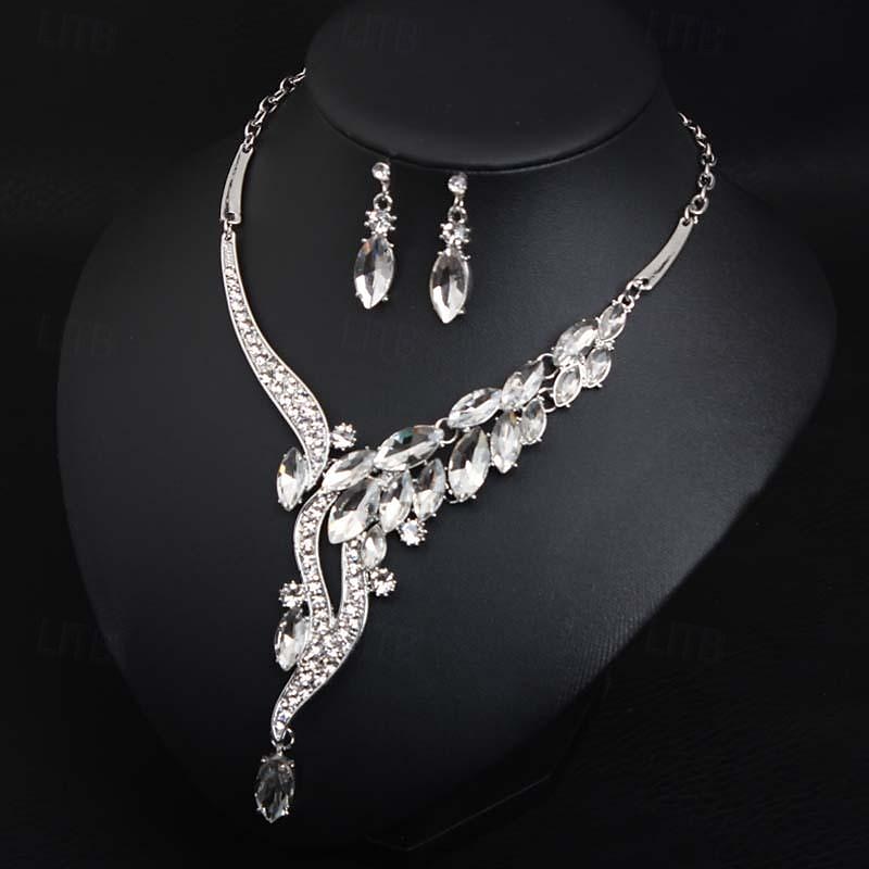 Smykke Sett 3 stk Strass Legering Øredobber Halskjeder Dame Elegant Årgang Nydelig geometriske Geometrisk Form Smykkesett Til Bryllup Fest jubileum 2025 - $20.99 –P1