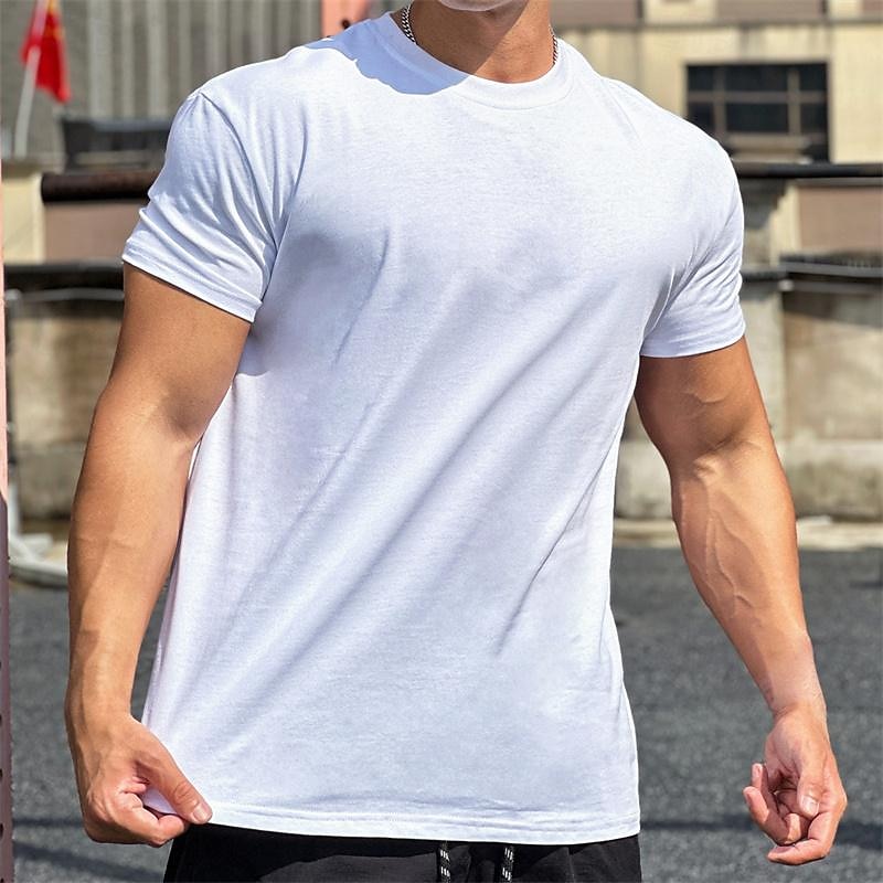 Men's Solid Colored Running T-Shirt Summer Short Sleeve Casual Athleisure Cotton Quick Dry Soft Breathable Gym Workout Running Walking Jogging Dark Grey Black White Sportswear Activewear 2026 - $20.99 –P1