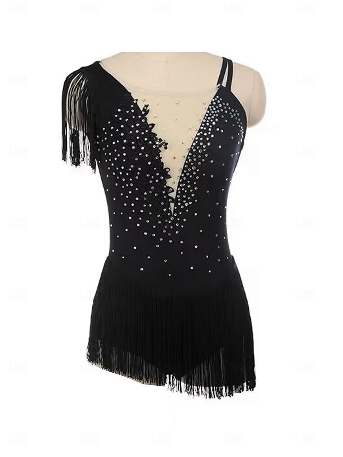 Kjole til kunstløp Dame Jente Skøyteløp Kjoler Svart Lapper Dusker Netting Spandex Elastisk Trening Profesjonell Konkurranse Skøyteklær Hold Varm Krystall / Rhinstein Ermeløs Skøyting Kunstløp 2025 - $170.99 –P1