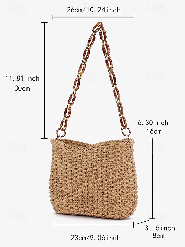 Dam Handväska Axelväska Hoboväska Halmpåse Sugrör Helgdag Strand Resor Akryl Kedja Stor kapacitet Ensfärgat Rosa Röd Purpur 2025 - $26.99 –P4
