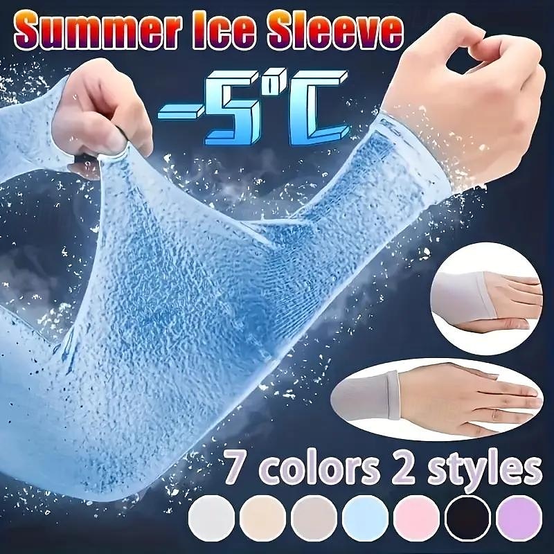 2pairs Long Solid Color Sun Sleeves, Thin High Elastic Cooling Arm Cover, Summer Sport Sleeves For Running Fishing Riding 2025 - $9.49 –P1