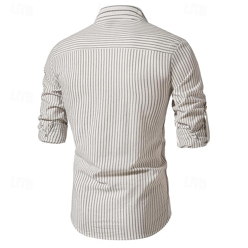 Per uomo Camicia Camicia con colletto cinese Camicia con colletto alla coreana Camicia popover Maglietta informale Camicia di cotone A strisce Da mare Hawaiano Nero Bianco Rosa Viola Manica lunga A del 2025 a $27.99 –P3