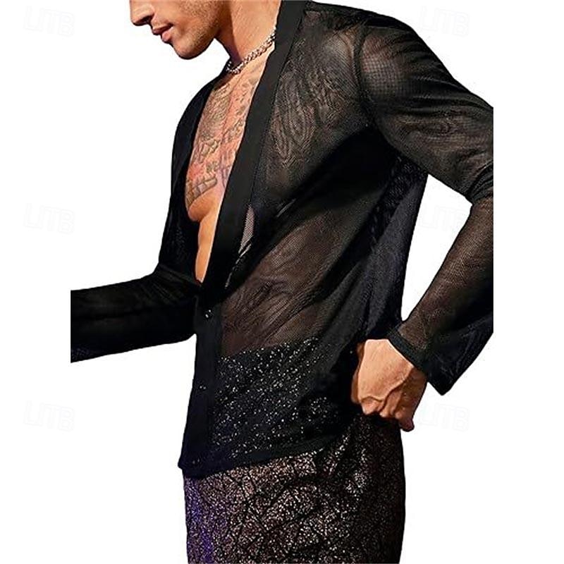 Per uomo Camicia Camicia estiva Camicia a rete Camicia trasparente Camicetta trasparente Nero Manica lunga Liscio A V Hawaiano Per eventi Retato Abbigliamento Di tendenza Informale Comodo del 2025 a $22.99 –P5