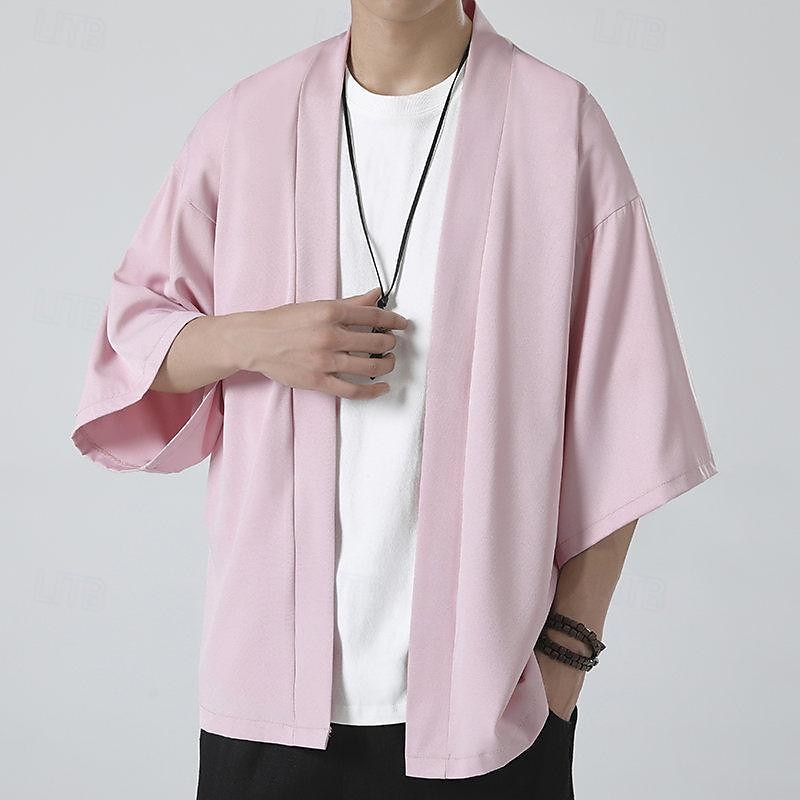 Per uomo Mantello / mantelle Giacca Kimono Esterno Giornaliero Crema solare Traspirante Primavera estate Liscio Di tendenza Informale Colletto Standard Nero Bianco Rosa Blu Grigio chiaro Giacca del 2025 a $17.99 –P11