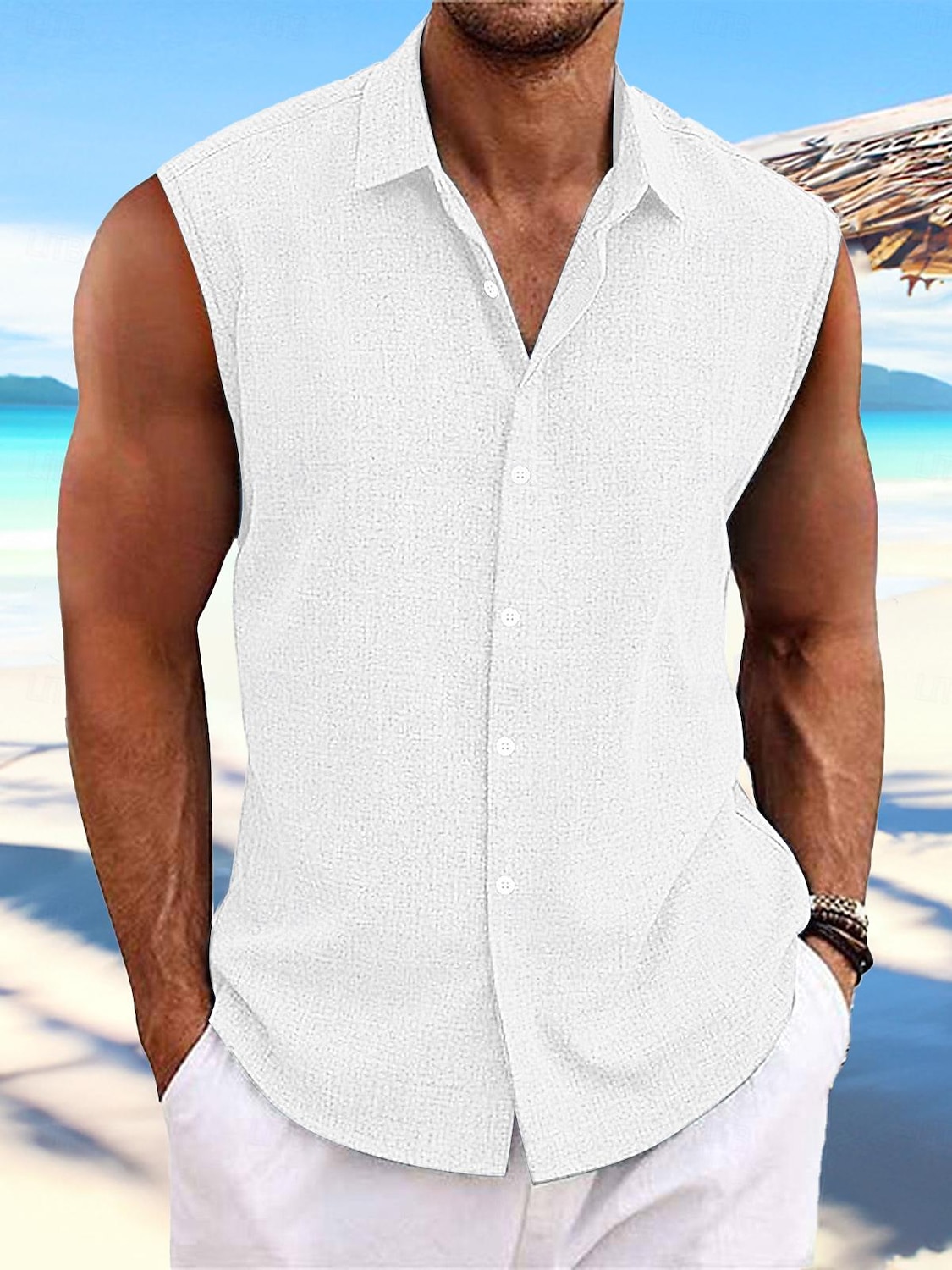 Per uomo Camicia camicia di lino Camicia estiva Abbigliamento mare Camicia con bottoni Liscio Da mare Curise Bianco Rosa Azzurro Manica corta Colletto Estate Primavera Abbigliamento del 2026 a $21.99 –P8