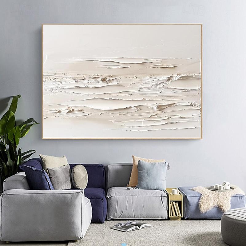 3D gerahmte handgemalte strukturierte Wandkunst weißes minimalistisches Gemälde auf Leinwand Wabisabi trendige Wohnkultur Wohnzimmer Wandkunst modernes Gemälde fertig zum Aufhängen 2025 - $131.99 –P8