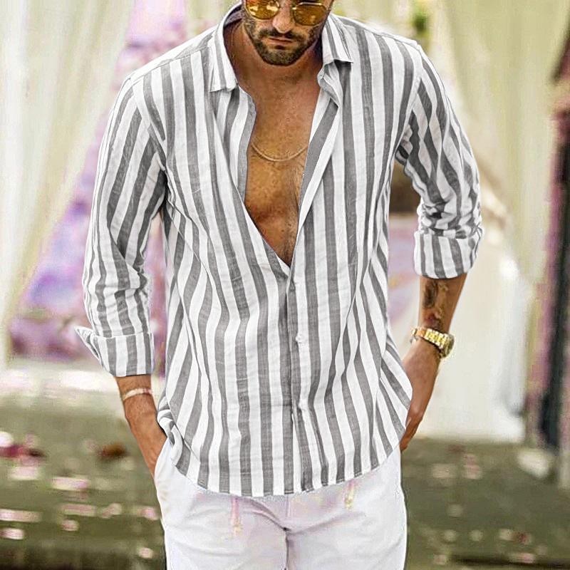 Herren Hemd Leinenhemd Sommerhemd Freizeithemd Strandhemd Knopfhemd Gestreift Urlaub Ferien Schwarz Gelb Rosa Rot Langarm Umlegekragen Frühling & Herbst Bekleidung Button-Down 2025 - $28.99 –P14