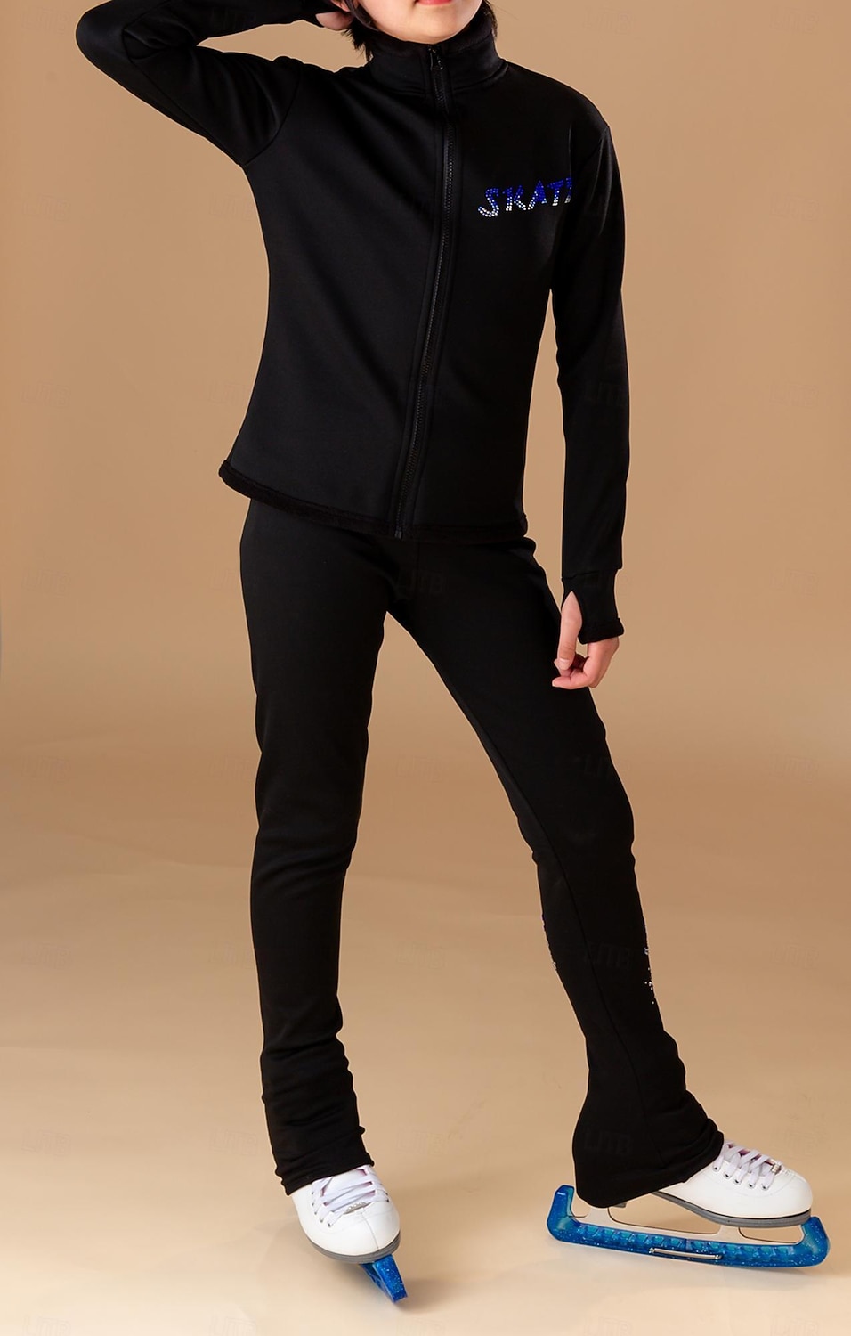Figure Skating Fleece Jacket Figure Skating Pants Figure Skating Jacket with Pants Women's Girls' Ice Skating Jacket Tights Outfits Black Dusty Rose Light Purple Patchwork Thumbhole Spandex Stretchy 2026 - $182.99 –P1