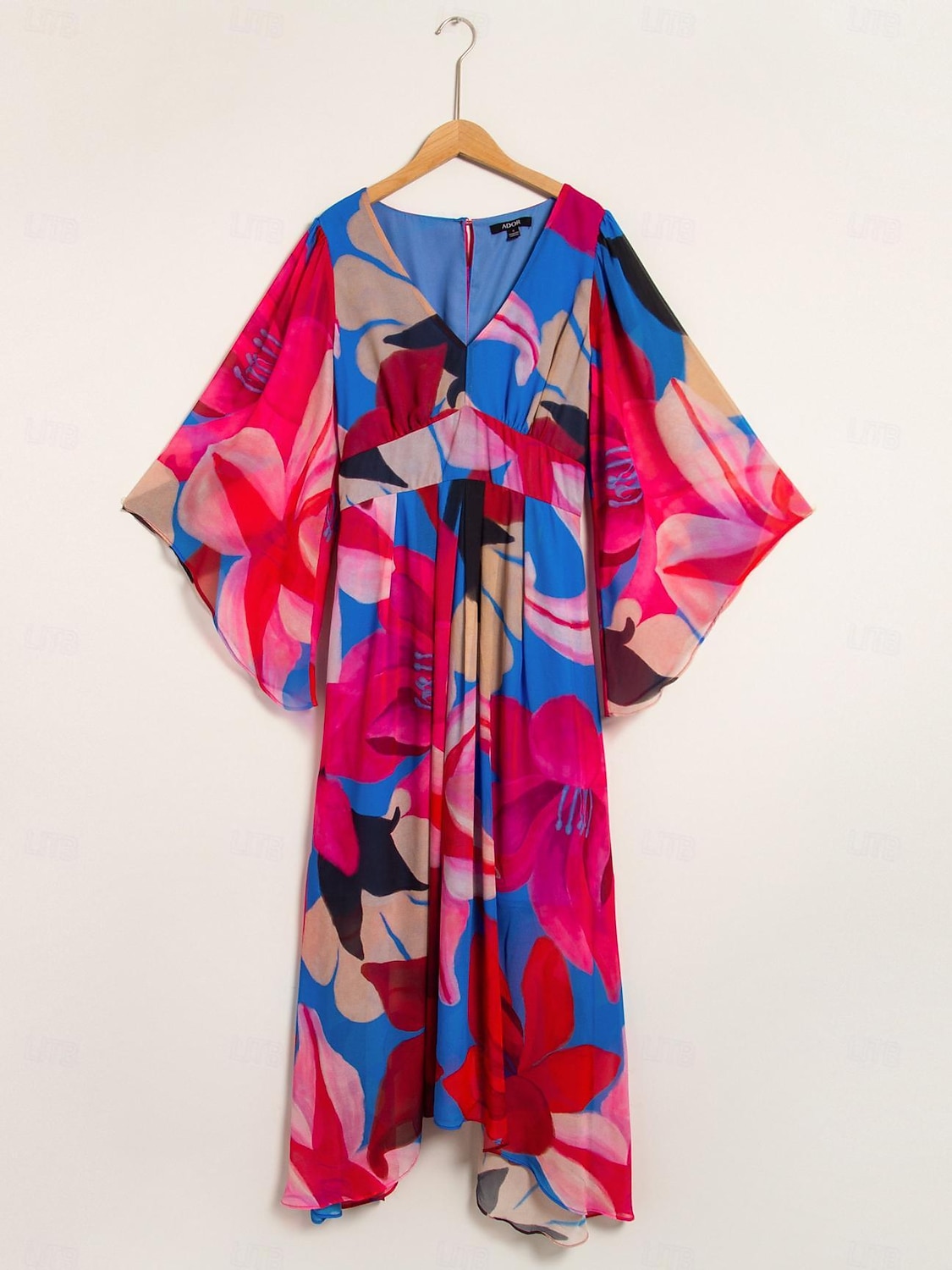 Femmes Robe d'invité de mariage Robe d'Été Robe d'été Robe Longue Maxi Robe Rose rouge manche longue Mode Fleurs Fleurs / Plantes Col en V Ourlet irrégulier Style Floral Printemps & Été Col en V de 2025 ? $97.99 –P2