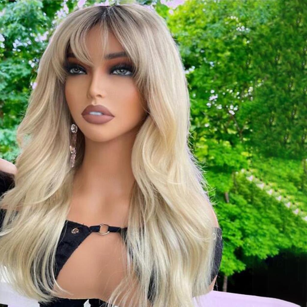 Remy-hår 4x13 Stängning Peruk Med lugg Vietnamesiskt hår Vågigt Blond Flerfärgad Peruk 130% 150% Hårtäthet Ombre-hår Naturlig hårlinje 100% Jungfru limfria Till Dam Lång Äkta peruker med hätta 2025 - $310.89 –P4