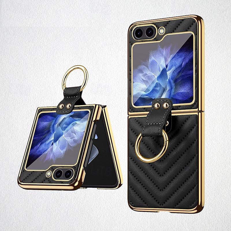 телефон Кейс для Назначение SSamsung Galaxy Z Flip 5 Z Flip 4 Z Flip 3 Кейс на заднюю панель и протектор экрана Кольцо Пряжка Защита от удара Ретро ТПУ Металл Кожа PU 2025 - $27.99 –P11