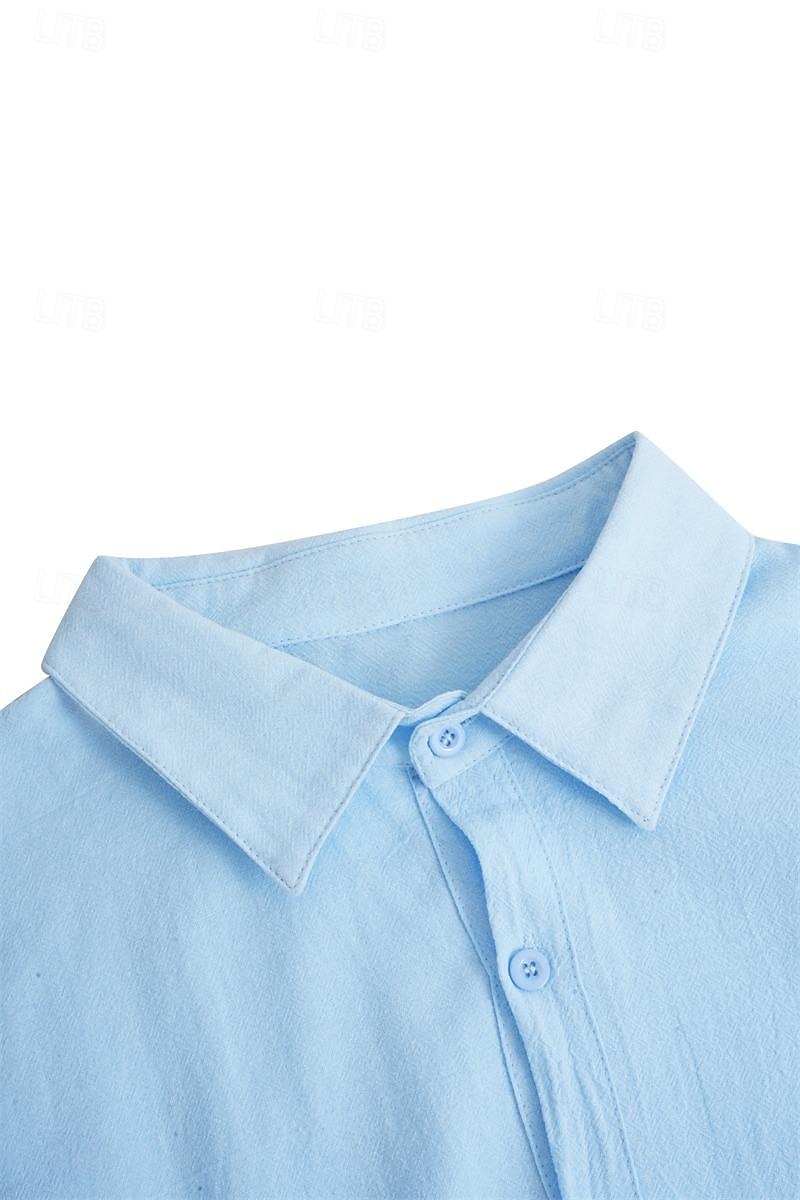 Herren leinenhemd Sommerhemd Strandbekleidung Lässiges Hemd Knopfhemd Glatt Urlaub Curise Schwarz Weiß Rosa Marineblau Langarm Kargen Frühling Sommer Bekleidung 2025 - $23.99 –P3