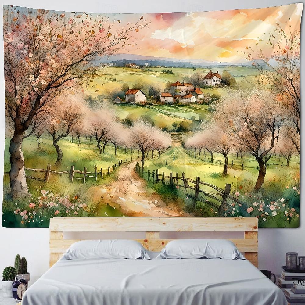 Природа сельской местности вид висит гобелен стены искусства большой гобелен фреска декор фотография фон одеяло занавеска дома спальня гостиная украшения фермерский дом 2026 - $17.99 –P5