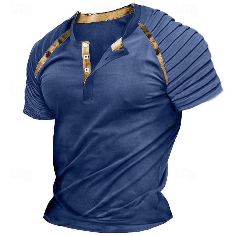 Per uomo Maglia Henley T-shirt Raglan Manica Corta Semplice Sottile pieghettato Moda Designer Casual Patchwork Pieghe Henley All'aperto Vacanza Quotidiano Estate Bianco Blu marino Grigio scuro del 2026 a $18.99 –P1