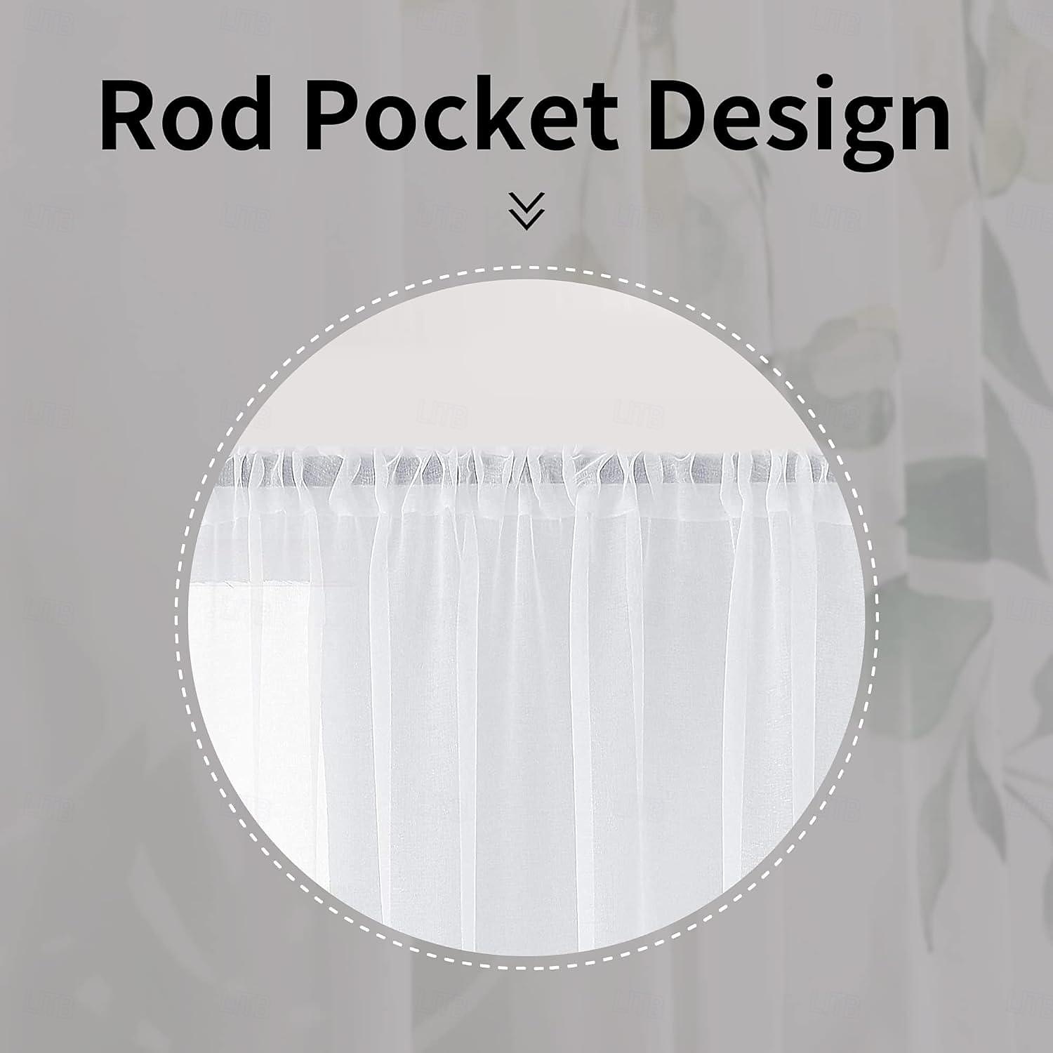 2026年 緑のユーカリの葉の薄手のカーテン、リビングルームの寝室用のロッドポケットドレープ、キッチンバルコニーのドアの窓の装飾用のシフォン農家のカーテン、部屋を暗くする  コレクション – $48.99 –P1