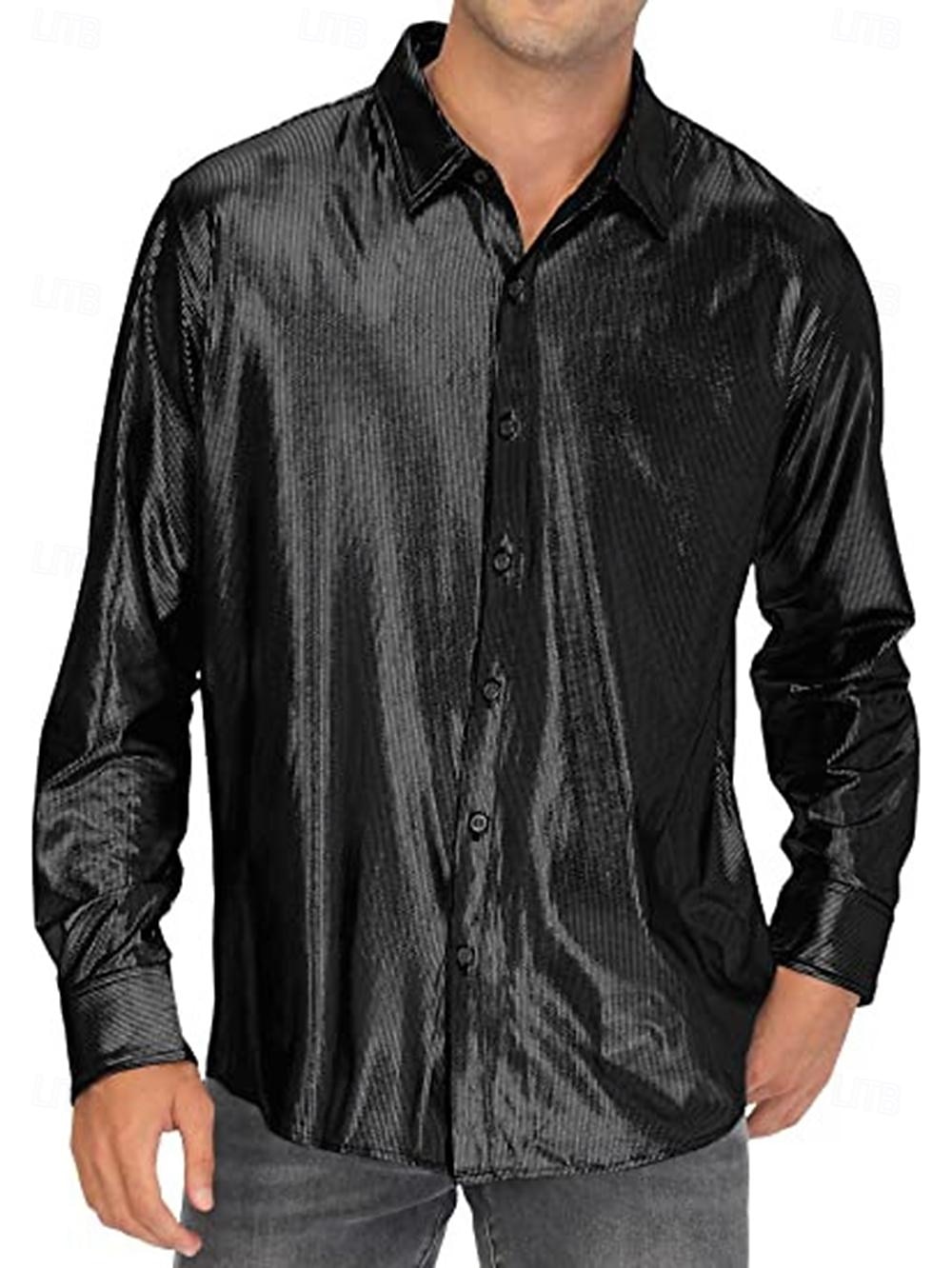 Disko 1980er Glänzend Metallisch Bluse / Hemd Maskerade Disco Einfarbig Herren Karnevalskostüm Maskerade Party / Abend Pride Parade Pride-Monat Erwachsene Hemd 2025 - $23.99 –P15