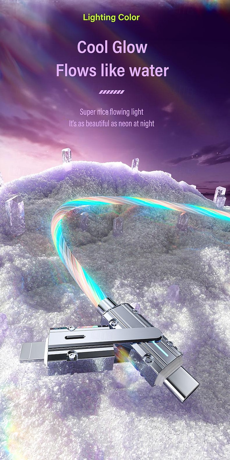 PD27W 100W Zinc Alloy 2-tow 2-star Dazzling Streamer Fast Charging Data Cable 4-in-1 Luminous Charging Cable 2025 - $16.99 –P9