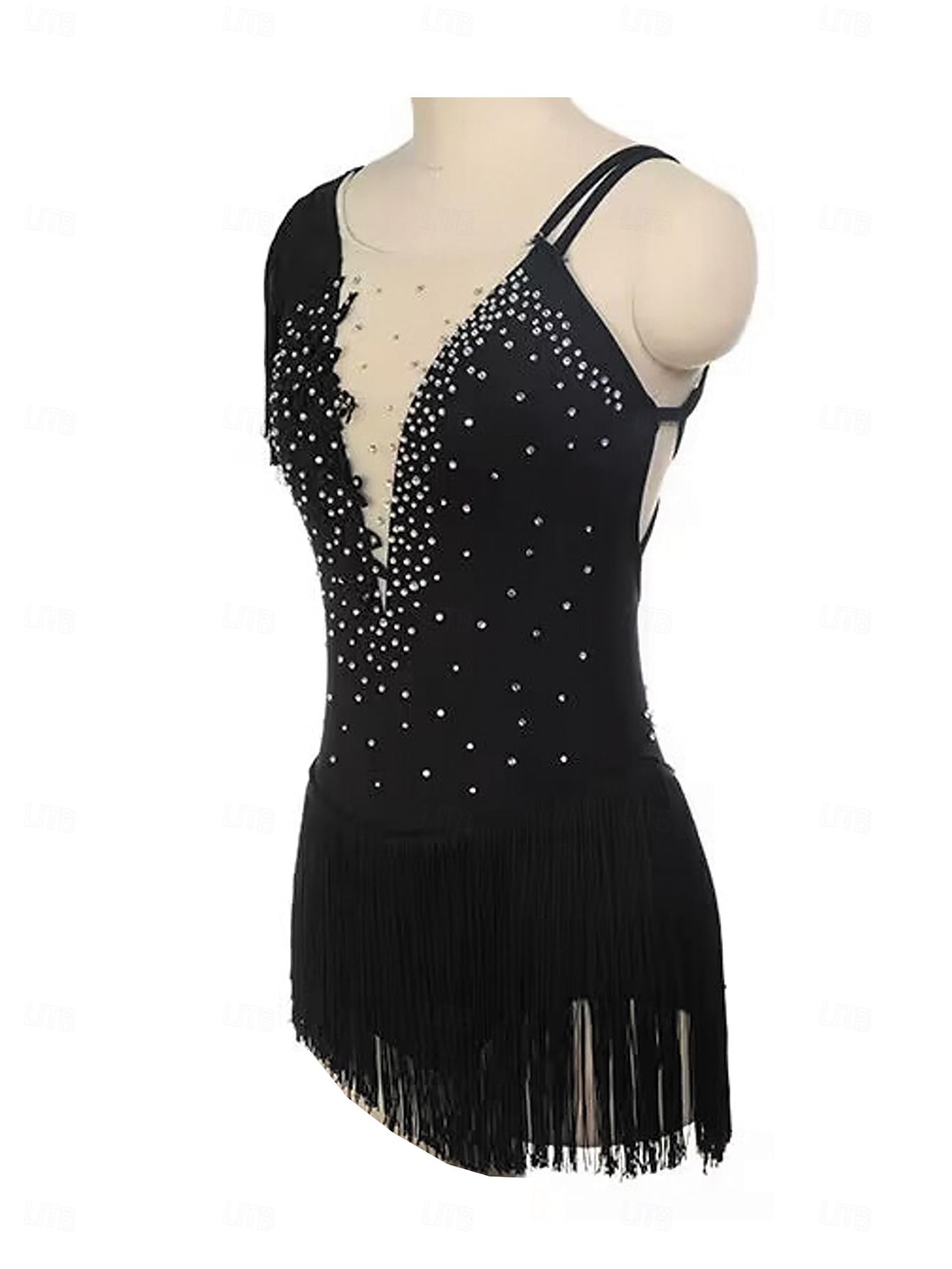 Kjole til kunstløp Dame Jente Skøyteløp Kjoler Svart Lapper Dusker Netting Spandex Elastisk Trening Profesjonell Konkurranse Skøyteklær Hold Varm Krystall / Rhinstein Ermeløs Skøyting Kunstløp 2025 - $170.99 –P3