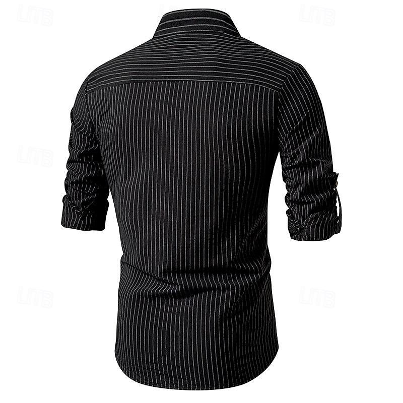 Per uomo Camicia Camicia con colletto cinese Camicia con colletto alla coreana Camicia popover Maglietta informale Camicia di cotone A strisce Da mare Hawaiano Nero Bianco Rosa Viola Manica lunga A del 2025 a $27.99 –P17