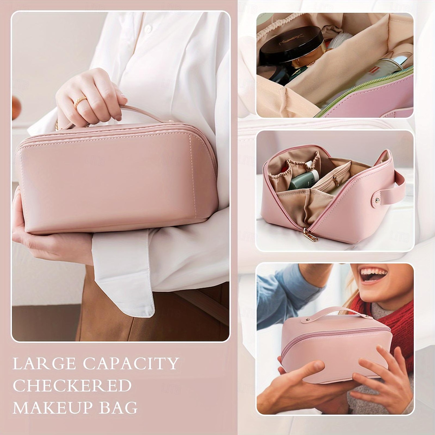 trousse de maquillage de voyage de grande capacité - trousse à maquillage étanche multifonctionnelle avec poignée et séparateur pour un accès facile de 2025 ? $8.99 –P2