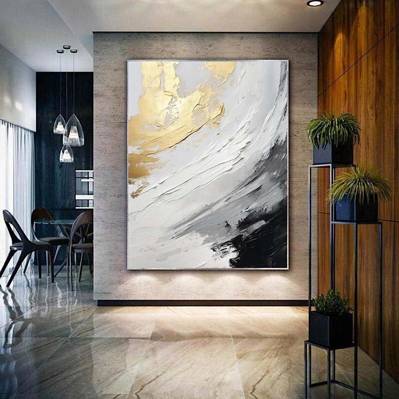 pintura a óleo com textura de ouro preto e branco arte de parede feita à mão pintura abstrata de ouro em tela pintura abstrata minimalista pintada à mão decoração de parede pintura de arte de parede de 2026 por $120.99 –P5