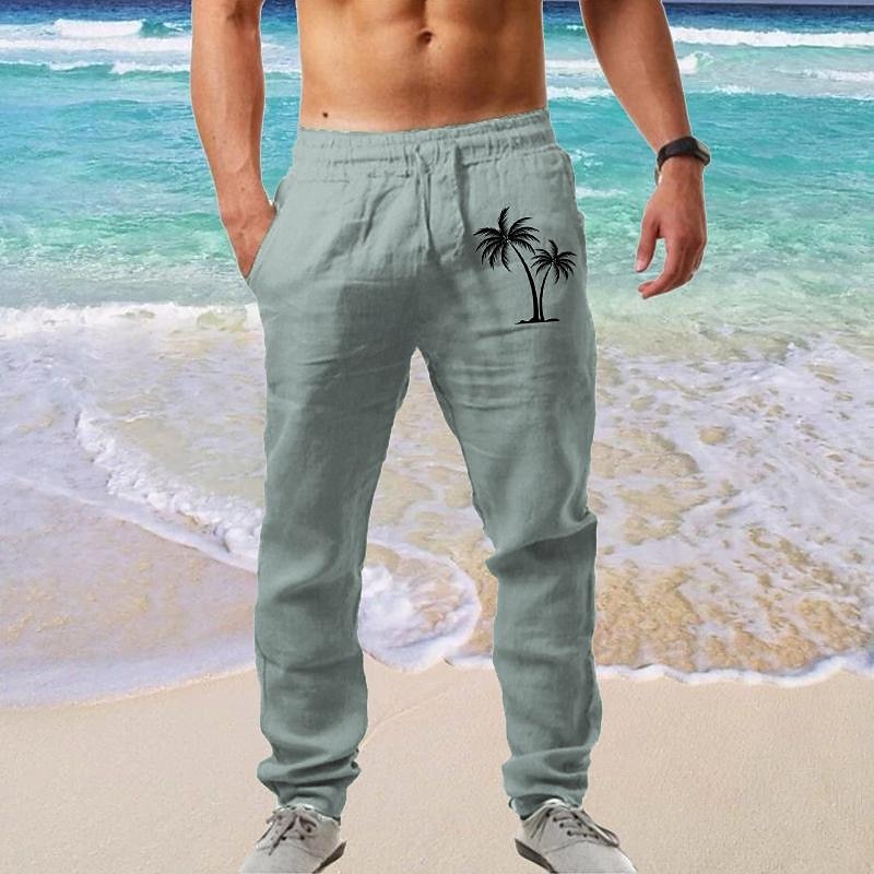 Per uomo Pantaloni estivi Vita elastica Albero Albero di cocco Comfort Lunghezza intera Esterno Abbigliamento di strada Festività Hawaiano Bianco Blu Media elasticità del 2025 a $25.99 –P5