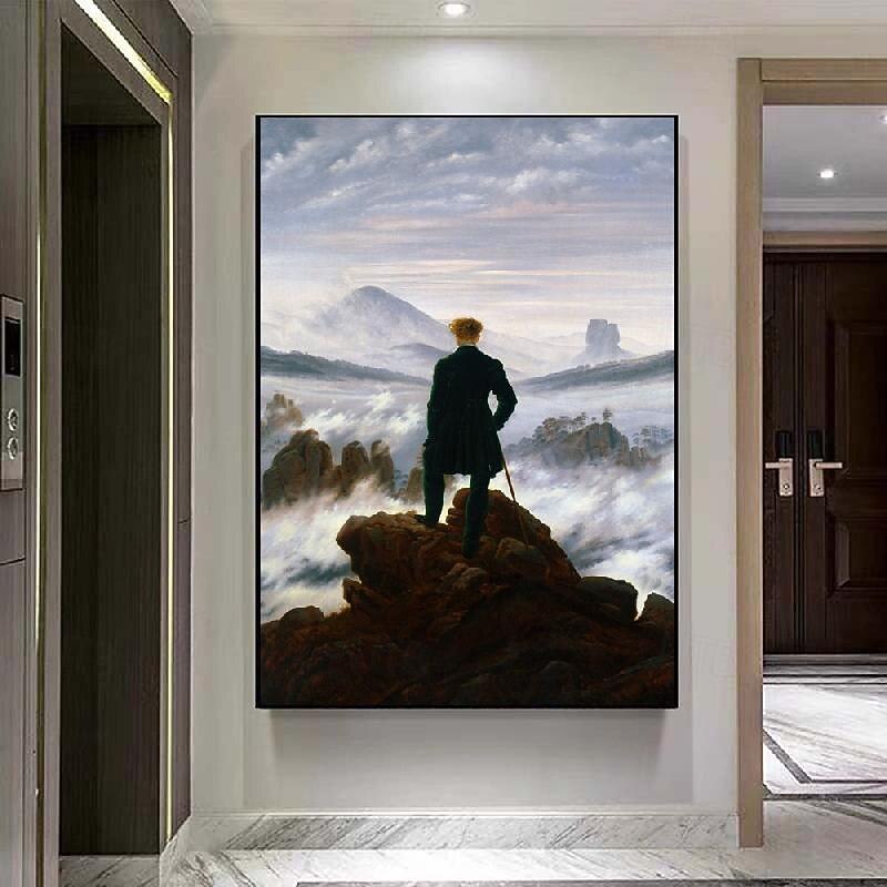 Ölgemälde Caspar David Friedrich, handgemalter Wanderer über dem Nebelmeer, Ölgemälde von Caspar David Friedrich, Gemälde auf Leinwand, große Wandkunst, Raumdekoration, Bürodekoration, Geschenk für 2025 - $302.29 –P4