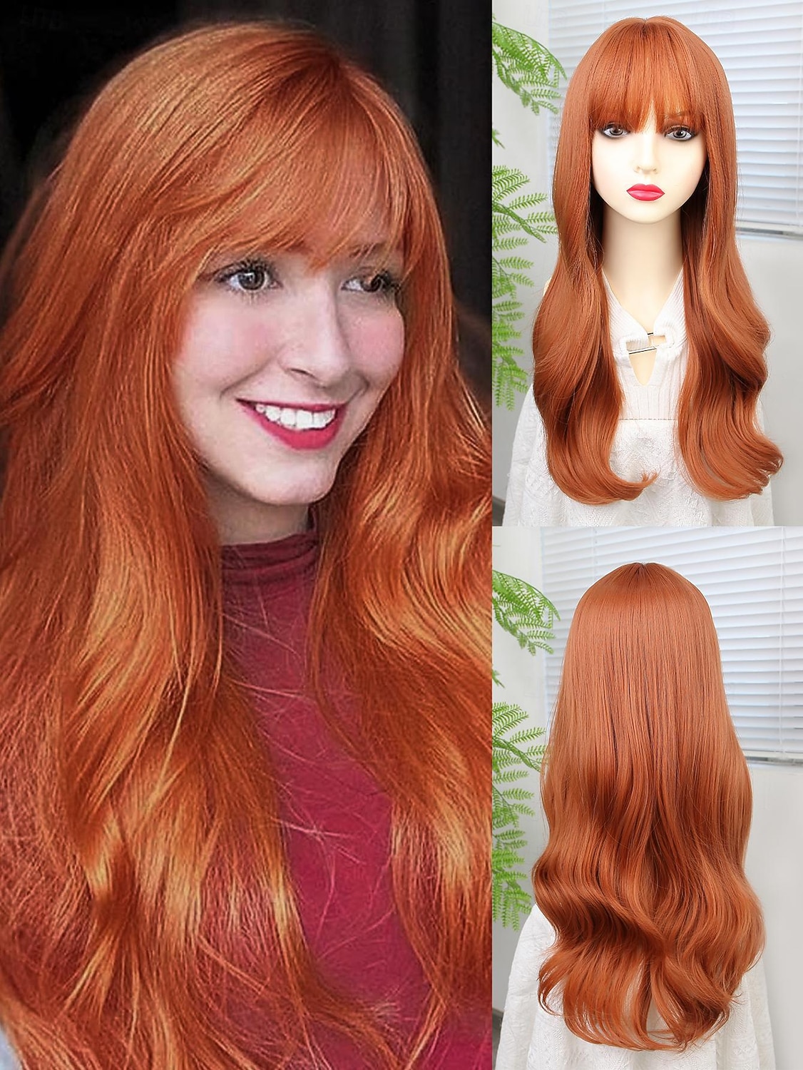 Perucas sintéticas Onda Profunda Franja Lisa Peruca 22 polegadas Ruivo Cabelo Sintético Mulheres Laranja de 2026 por $20.99 –P1