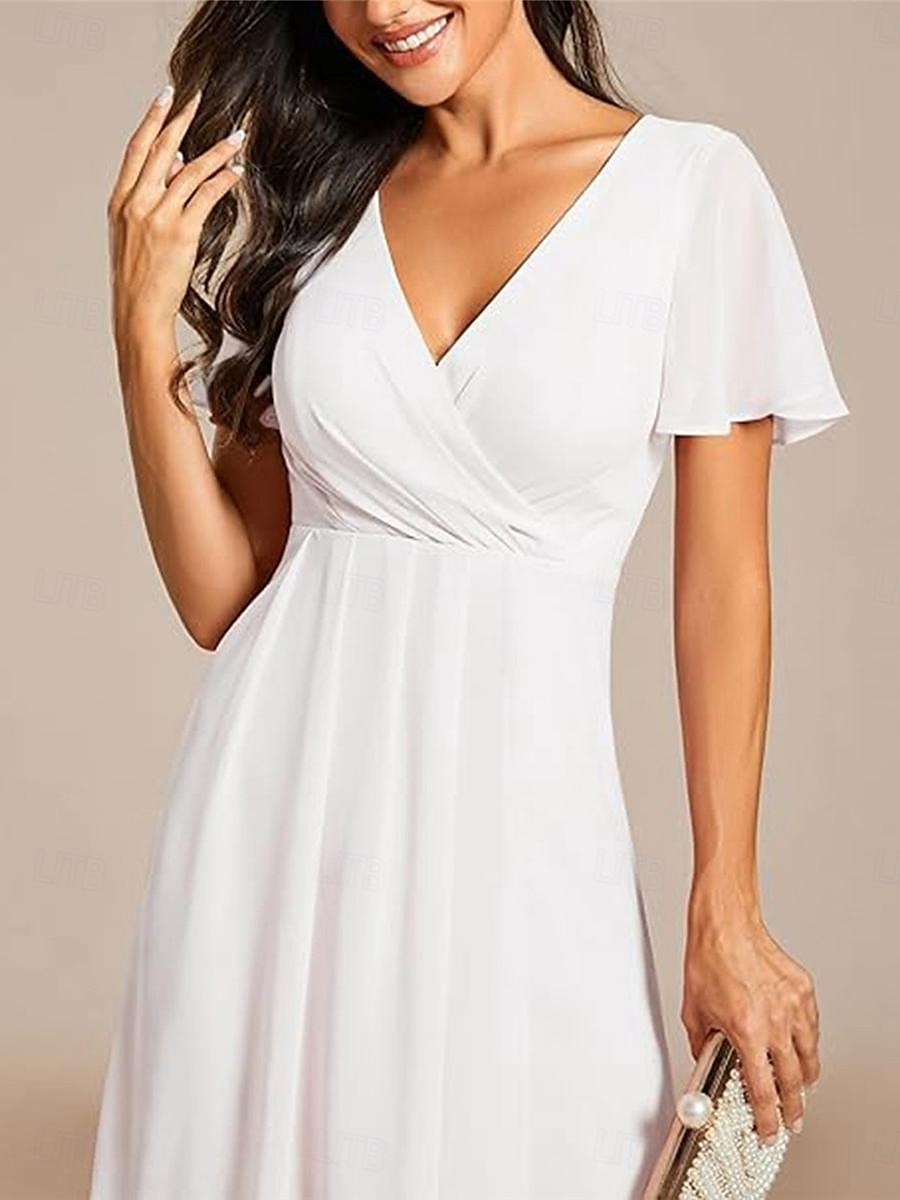 Per donna Abiti in chiffon Vestito maxi Chiffon Con balze Ufficio Cocktail party Elegante Da cerimonia A V Manica corta Nero Bianco Rosa Colore del 2025 a $50.99 -P10