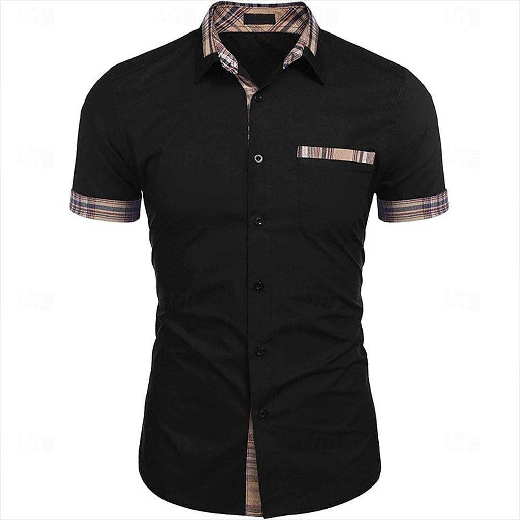 Per uomo Camicia camicia di lino Camicia estiva Abbigliamento mare Camicia con bottoni A quadri Da mare Curise Nero Bianco Rosa Blu Manica corta Con colletto Primavera estate Abbigliamento Collage del 2026 a $24.99 –P2