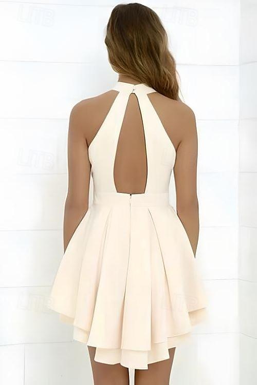 Robe de retour à la maison A-Line robe élégante pour vacances de graduation courte  mini sans manches col halter satin avec plis de 2025 ? $129.99 –P2