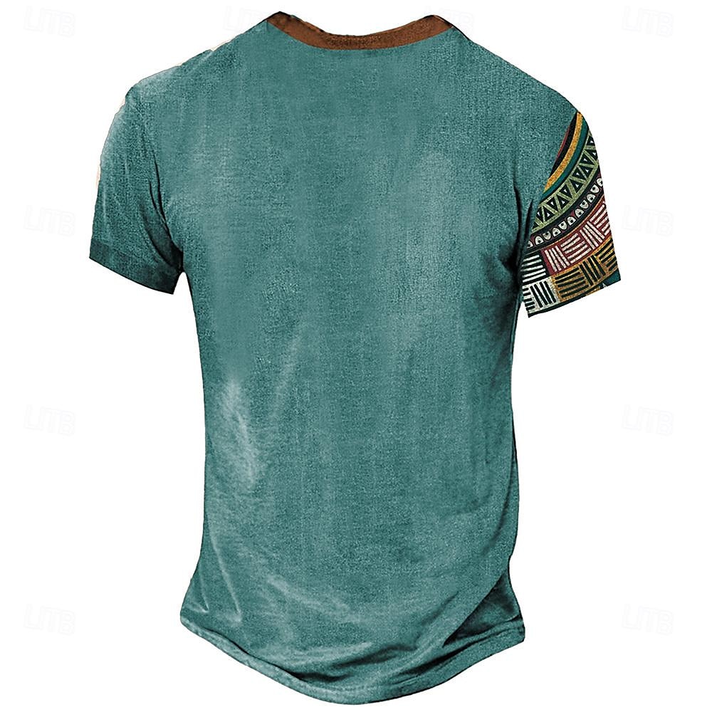 Pánské Grafika Etno Tričko Henley Krátký rukáv 3D tisk Módní Designové Základní Denní Léto Královská modř Světle hnědá Khaki Stojáček Tričko Henley 2025 - $22.99 –P2