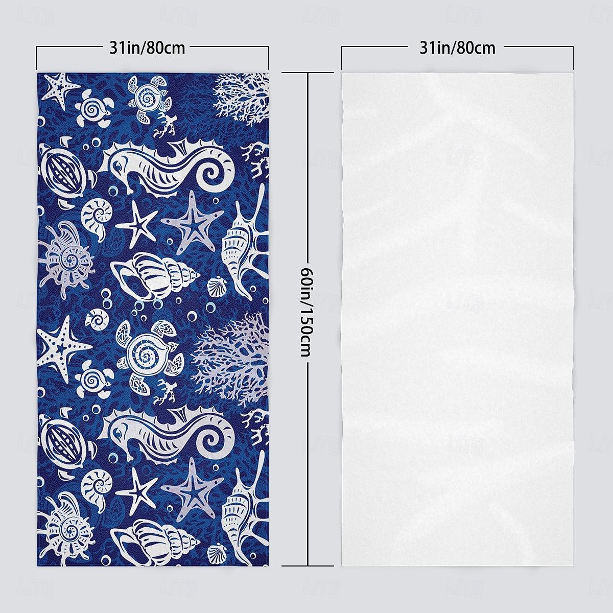 Ocean Series Seahorse Coral Print 100% Micro Fiber Beach Towel Oversized Soft and Quick-Dry, Absorbent, Soft, Versatile for Travel, Bath and Pool 2025 - $18.49 –P9