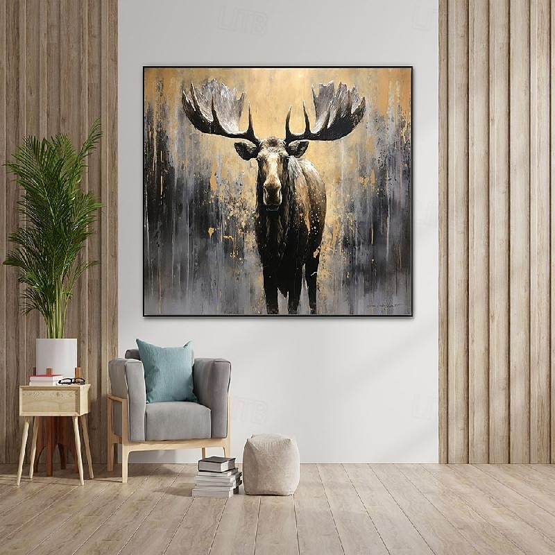 der große Elch. Tiere. 100 % handgemaltes Strukturgemälde, abstraktes Acryl-Ölgemälde, Wanddekoration, Wohnzimmer, Bürowand 2025 - $154.99 –P4