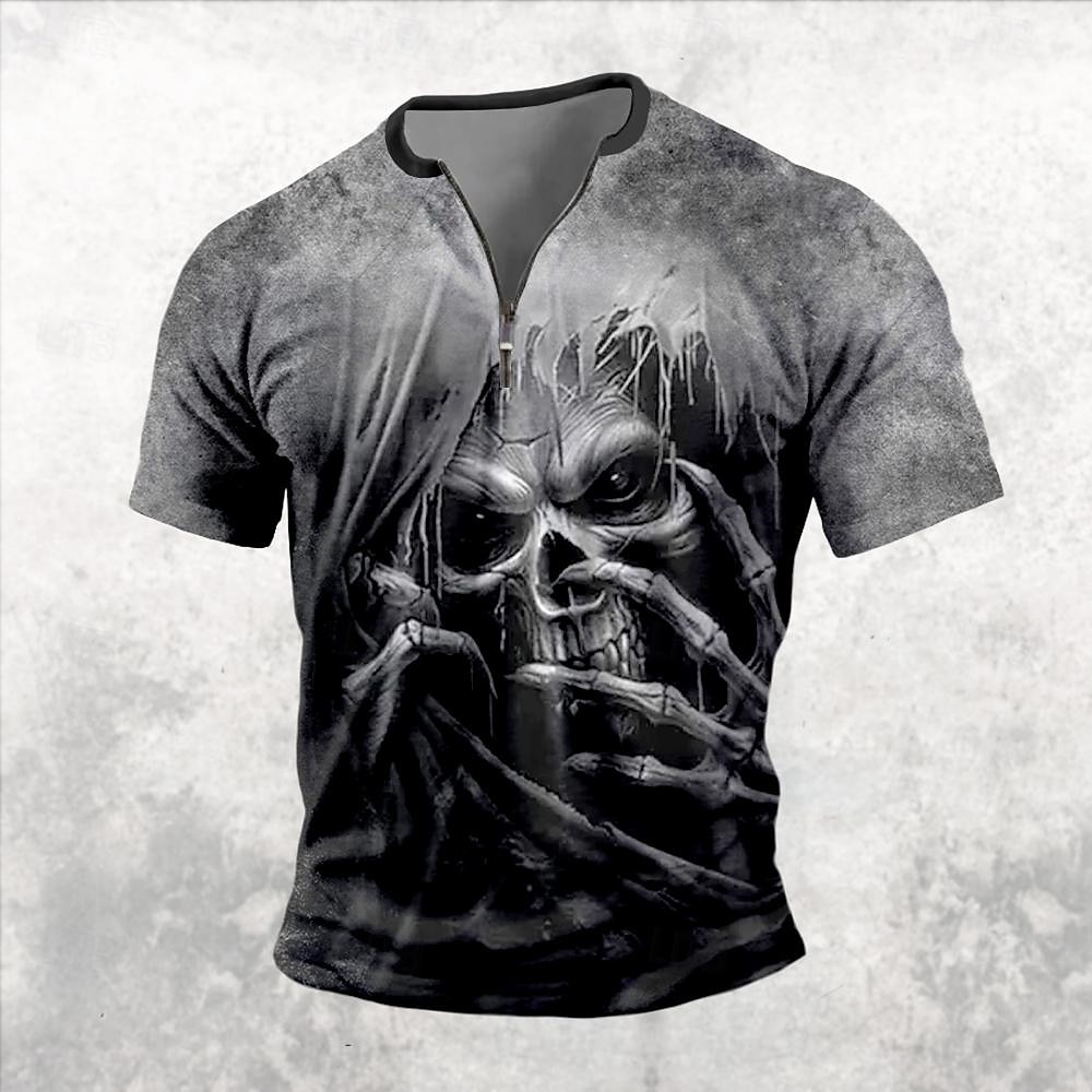 Halloween Homens A Morte Escuro Camiseta Manga Curta Camiseta Impressão 3D Meio Zíper Camisa Retro Vintage Rua Casual Diário Preto Azul Marron Verão Primavera Roupa S M L XL XXL XXXL de 2025 por $19.99 –P1