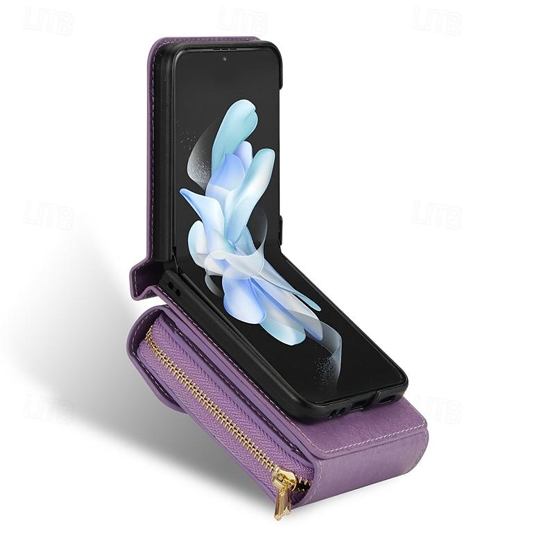 telefone Capinha Para Samsung Galaxy Z Virar 6 Z Flip 5 Z Flip 4 Z Flip 3 Capa traseira Capa articulada Zíper com cordão Slot para cartão Retro PC Couro PU de 2025 por $24.99 –P7