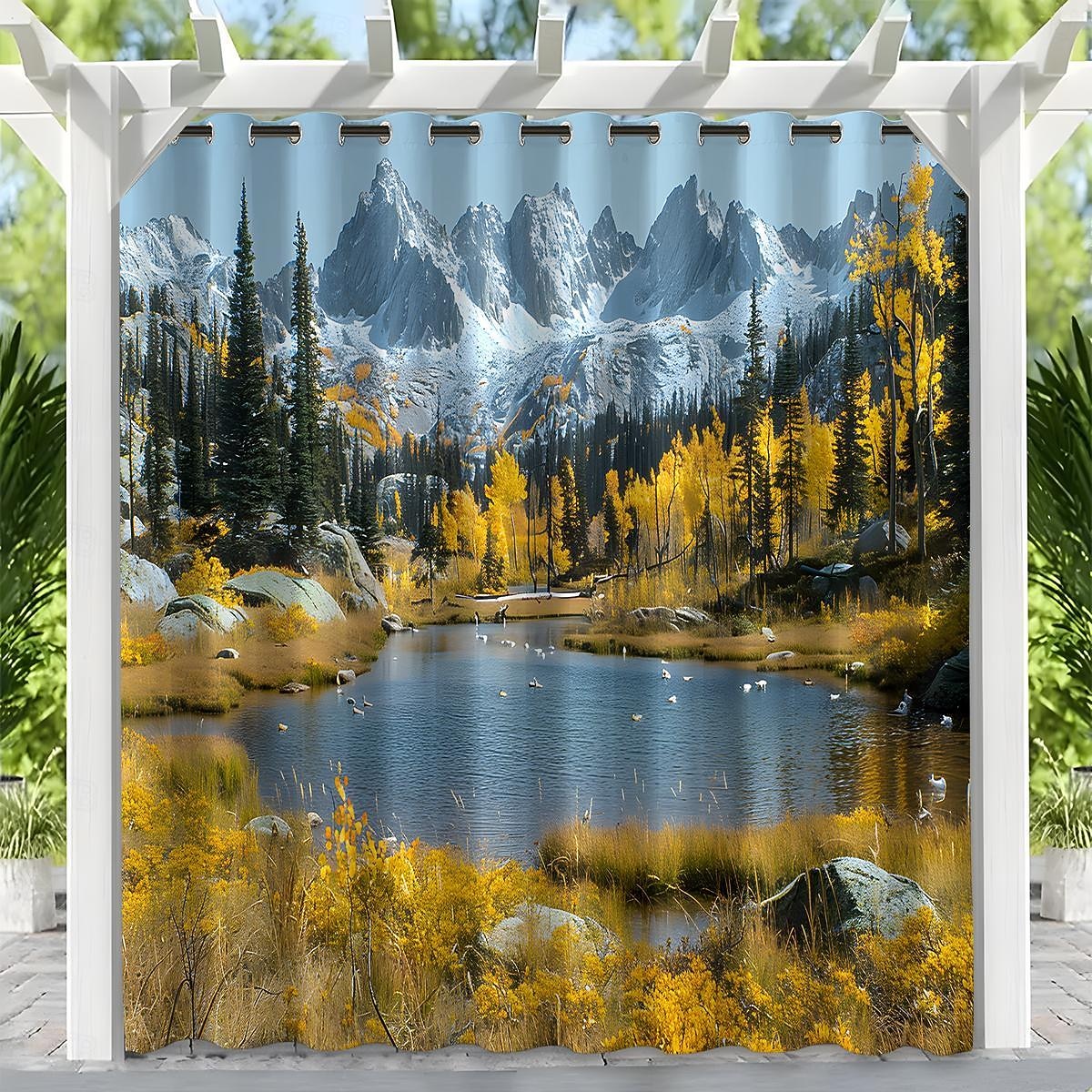 privacidade de cortina externa à prova d'água, cortinas deslizantes para pátio, cortinas de pérgula com ilhós e paisagem florestal para gazebo, varanda, varanda, festa, 1 painel de 2026 por $41.99 –P8