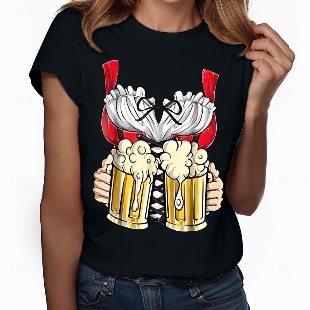 T-Shirt Lederhosen 3D Lässig Streetstyle T-Shirt Ärmel für Damen Erwachsene Heißprägen  für Karneval Oktoberfestbier Party Alltagstauglich 2026 - $20.99 –P3