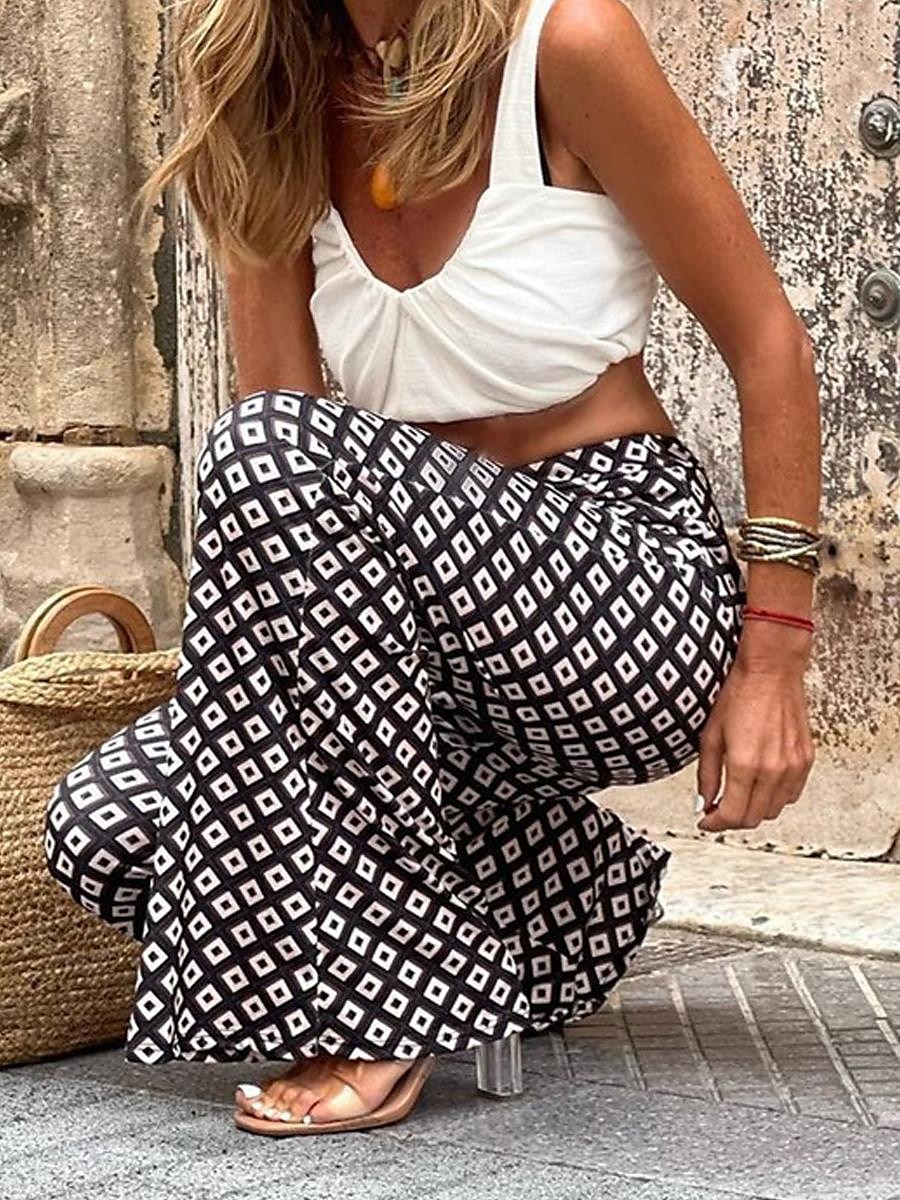 Mulheres Parte inferior do sino Roupa de rua Casual Longas Cintura Alta Geométrica Bolsos Estampado Corte alto Respirabilidade Macio Micro-Elástica Férias Rua Roupa Diária Preto Verão Primavera Normal de 2026 por $22.99 –P4