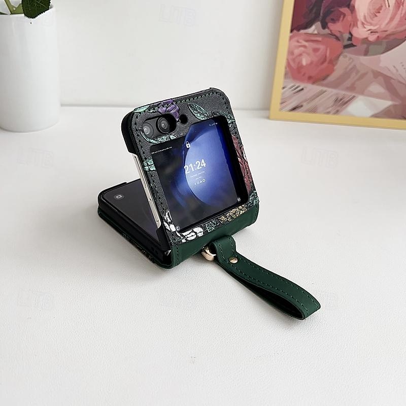telefone Capinha Para Samsung Galaxy Z Virar 6 Z Flip 5 Z Flip 4 Z Flip 3 Capa traseira com cordão com pulseira Slot para cartão TPU Couro PU de 2025 por $22.99 –P12