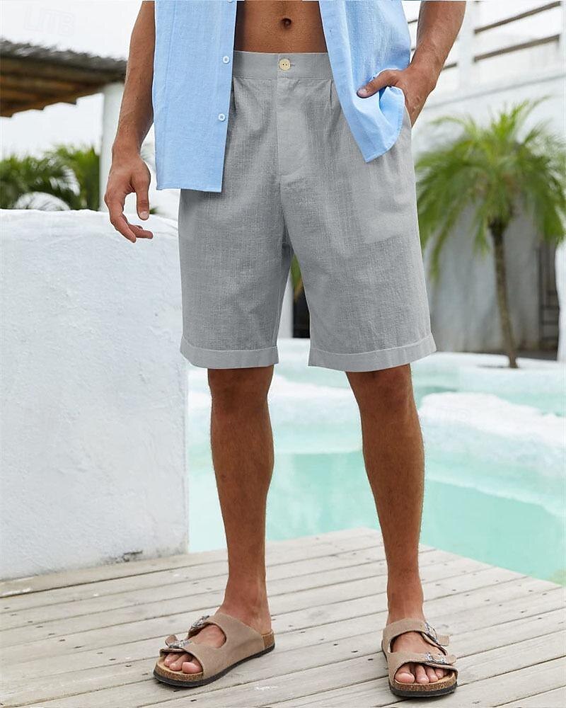 Per uomo Pantaloncini Pantaloncini di lino Pantaloncini estivi Pantaloncini da spiaggia Abbottonare Tasche Liscio Comfort Traspirante Breve Da mare Per eventi Spiaggia Hawaiano Boho Nero Bianco del 2025 a €16.99 –P11