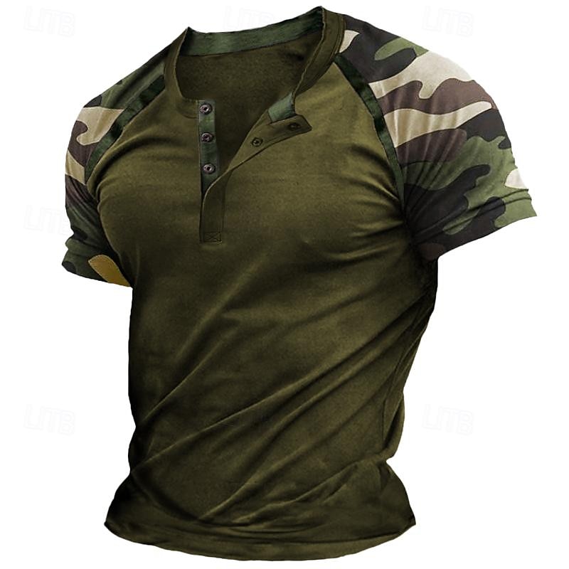 Herr Henleytröja T-tröja Färgblock Henley Utomhus Ledigt Kortärmad Knapp Kläder Mode Designer Bekväm 2025 - $17.99 –P2